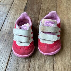 Adidas Dragon Sneakers baby Girls Size 2 Pink Velcro Straps Infant Sporty Retro